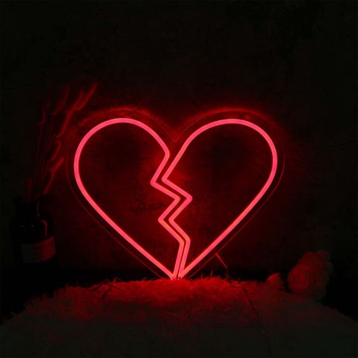 Broken Heart LED Neonschild Herz Motiv Neon Wandlicht für Schlafzimmer Wohnzimmer oder Bar
