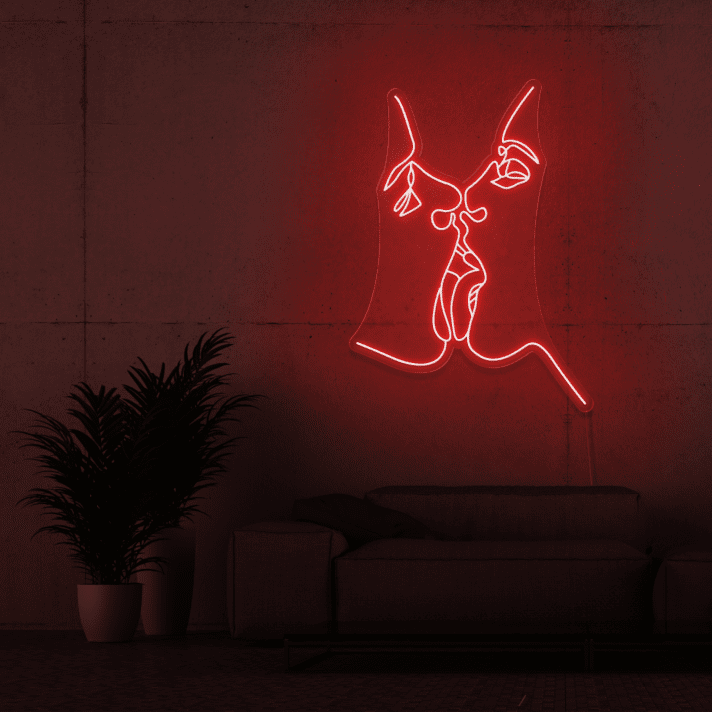 Kuss Gesichter Linienkunst LED-Neonschild Wohnzimmer Schlafzimmer