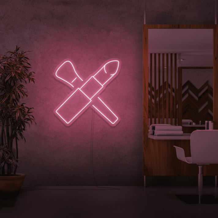 Lippenstift und Make-up-Pinsel LED-Neonschild für Kosmetikstudio und Friseursalon