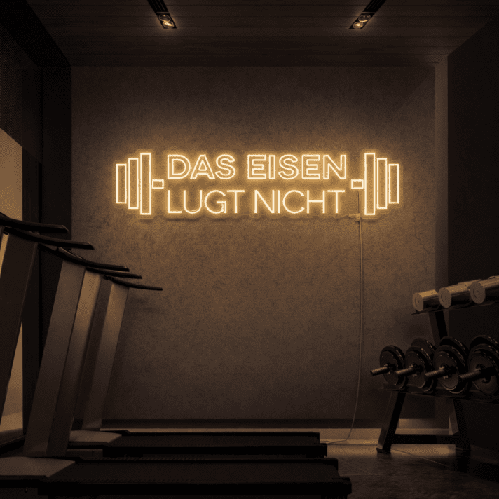 Motivations Fitness LED-Neonschild „DAS EISEN LÜGT NICHT“