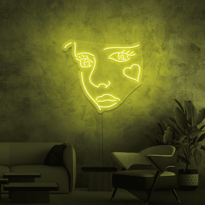 Gesicht mit Herzsymbol LED-Neonschild für Wohnzimmer Kunstdekor