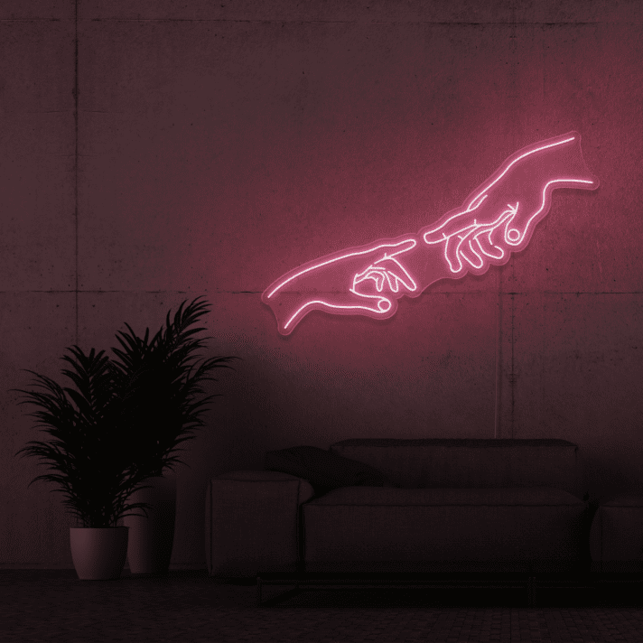 zwei sich berührende Hände LED-Neonschild Wohnzimmer Studio