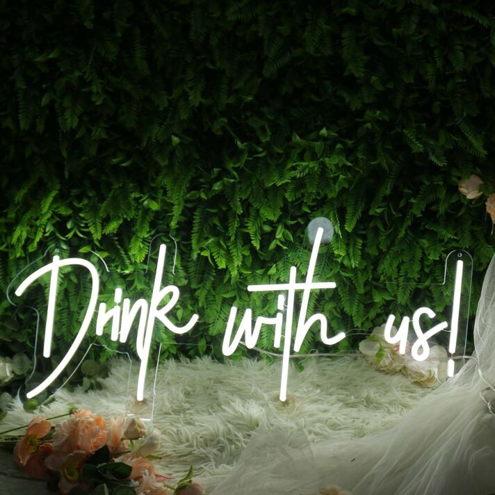 Drink With Us White Neon Sign