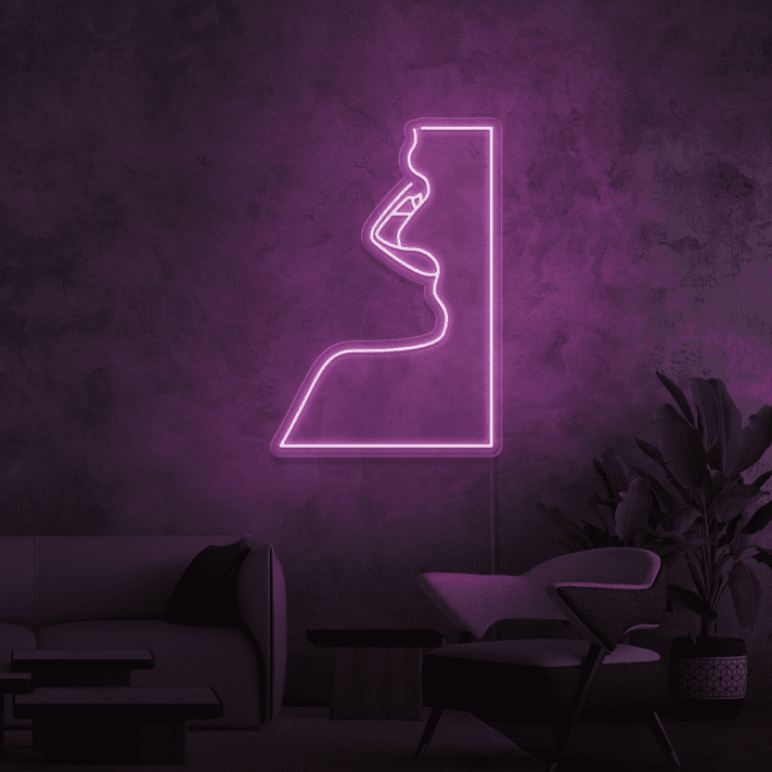 Profil eines Gesichts mit geöffnetem Mund LED-Neonschild Wohnzimmer Lounge
