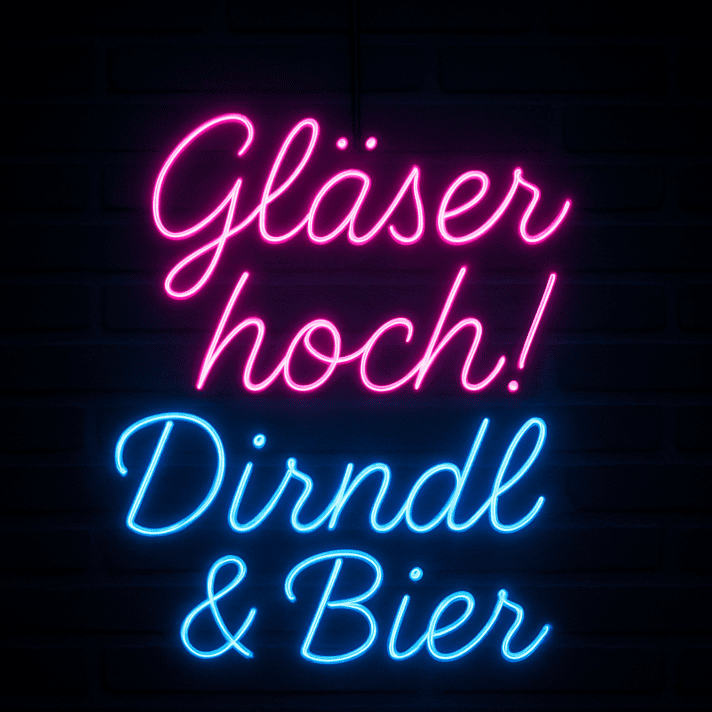 Gläser hoch! Dirndl & Bier LED-Neonschild für Oktoberfest Bar