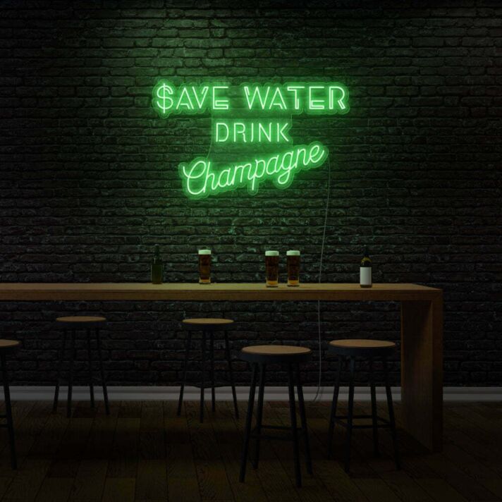 SAVE WATER DRINK Champagne LED-Neonschild für Bar Club