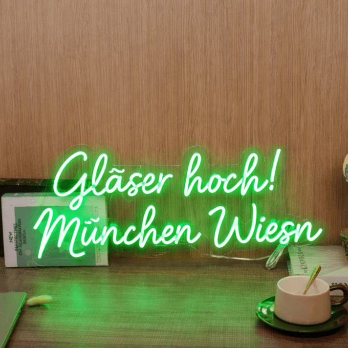 Gläser hoch! München Wiesn LED-Neonschild für Bar und Festival