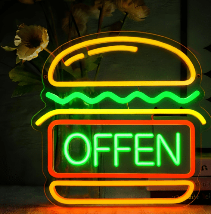 Burger LED Neonschild für Restaurant und Imbiss