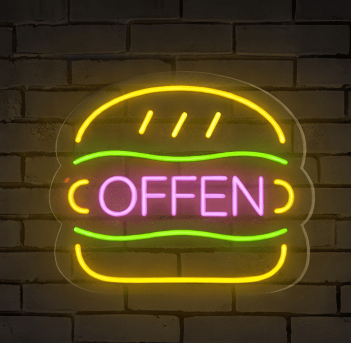 Burger LED Neonschild für Restaurant und Imbiss