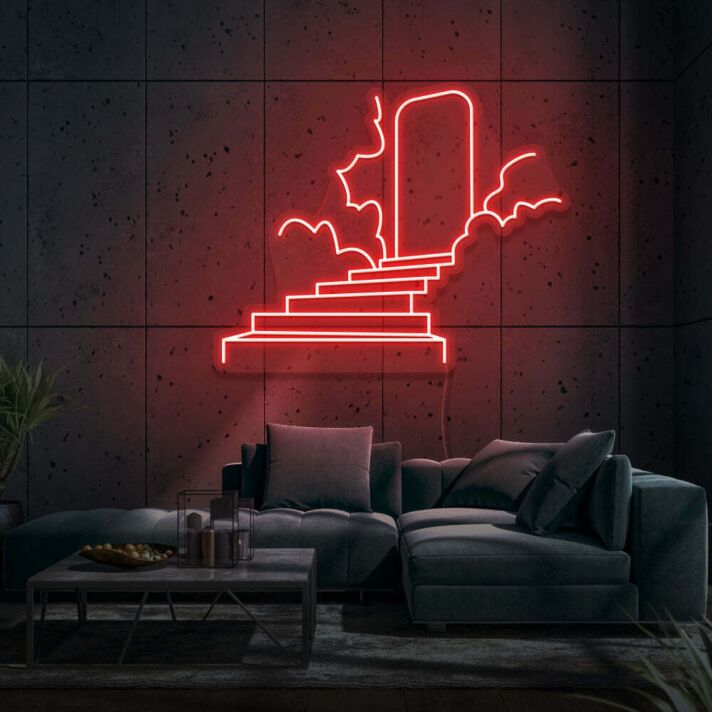 Treppe zu einer Tür mit Wolken LED-Neonschild Wohnzimmer Lounge