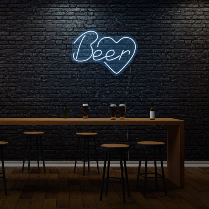 Beer LED Neon Schriftzug mit Herz als Wanddekoration