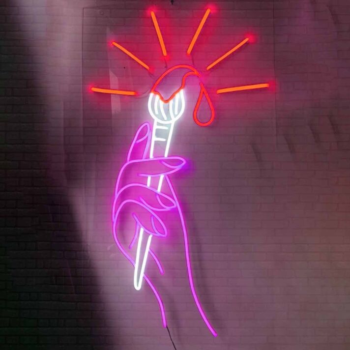 Neon Hand mit brennendem Streichholz LED Neonschild