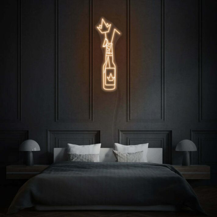 Sektflasche mit Krone LED-Neonschild für Wohnzimmer und Bar