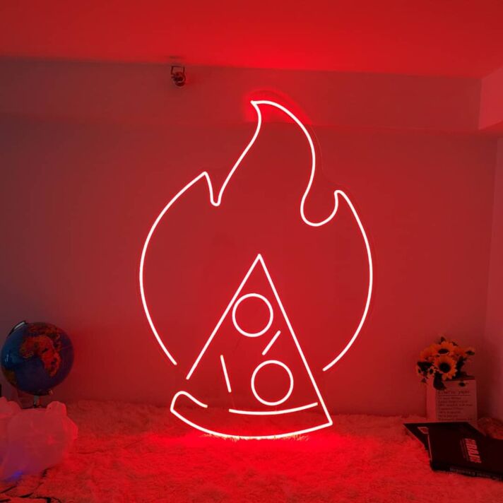 Pizzastück mit Flamme LED-Neonschild für Restaurant Bar