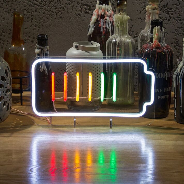Batteriesymbol mit Ladeanzeige LED-Neonschild für Bar und Wohnzimmer