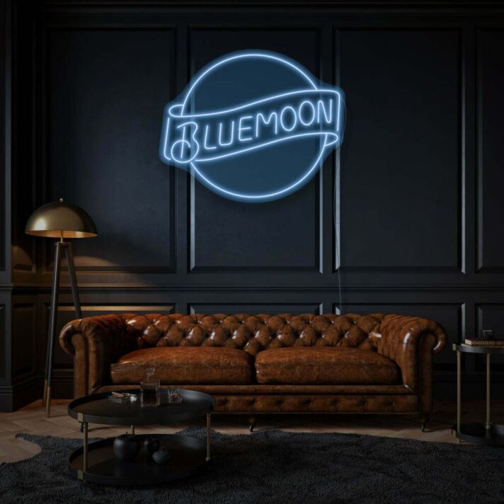 Blue Moon LED Neon Schriftzug als moderne Wanddekoration