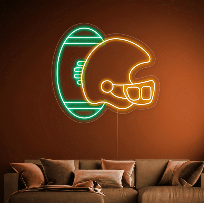 American Football Helm und Ball LED-Neonschild für Wohnzimmer Sportbar