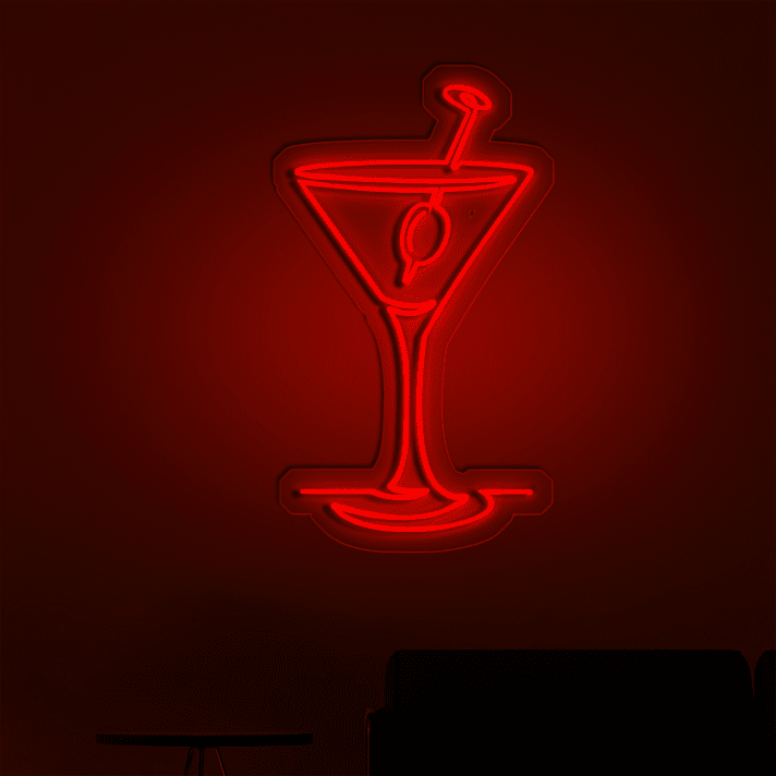 Cocktailglas mit Olive LED-Neonschild für Bar Club