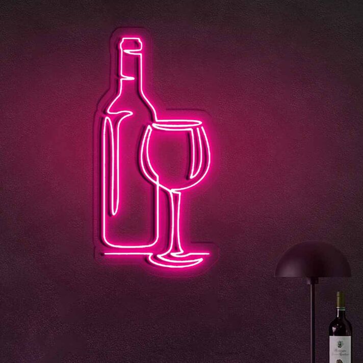 Weinflasche und Weinglas LED-Neonschild für Bar und Wohnzimmer