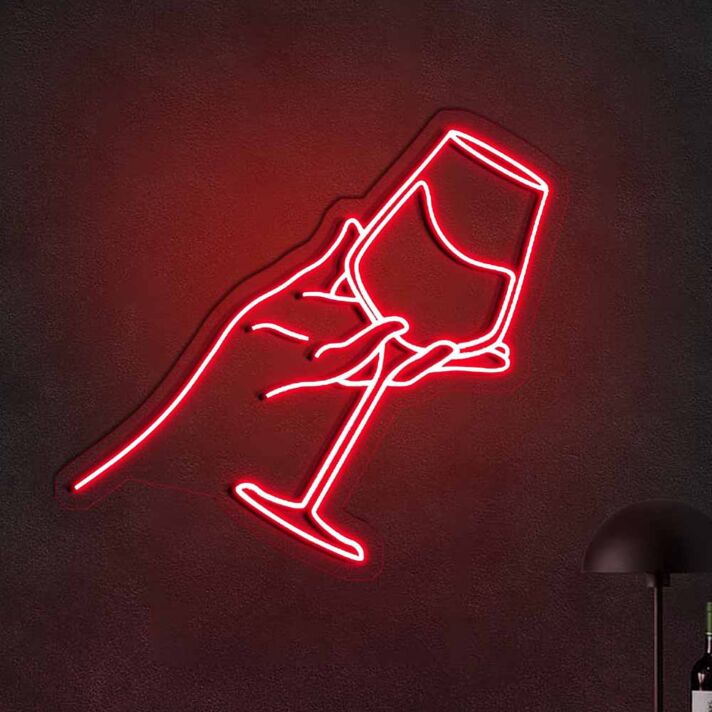 Hand mit Weinglas LED-Neonschild für Bar und Wohnzimmer