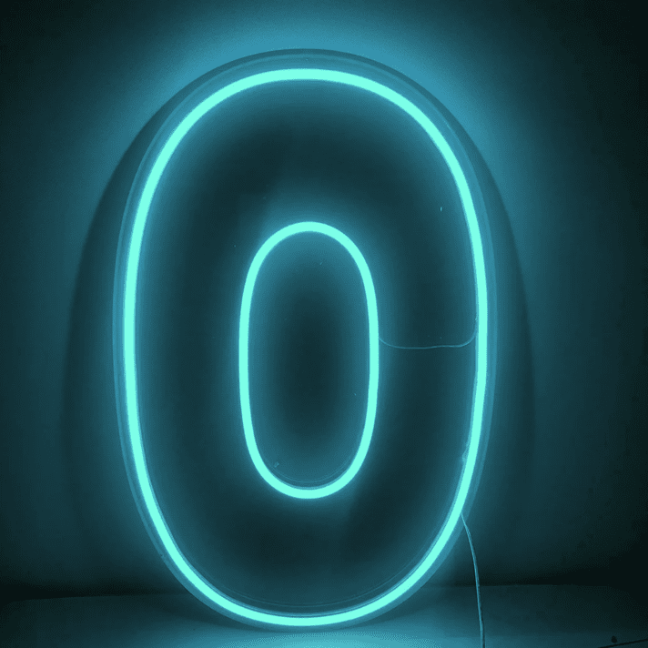LED Neon Zahl 0 als moderne Wanddekoration