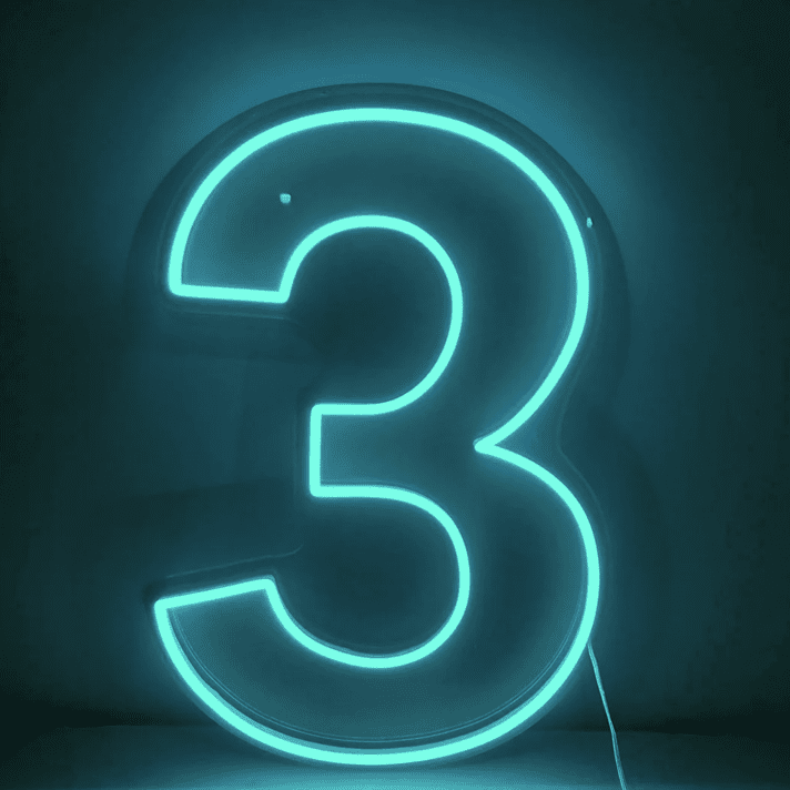 LED Neon Zahl 3 als moderne Wanddekoration