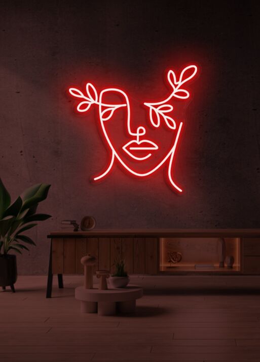 Abstraktes Gesicht mit Blättern LED-Neonschild Wohnzimmer Atelier