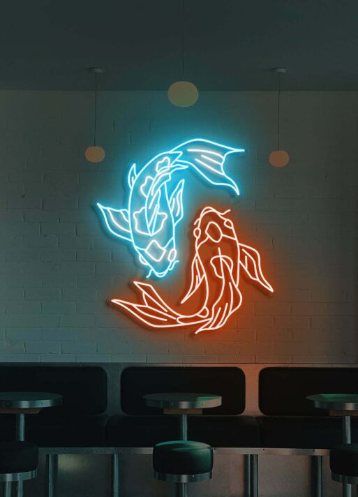 Koi Fische LED-Neonschild für Restaurant und Wohnzimmer