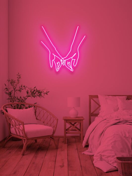 Hände mit eingehakten kleinen Fingern LED-Neonschild Schlafzimmer Wohnzimmer