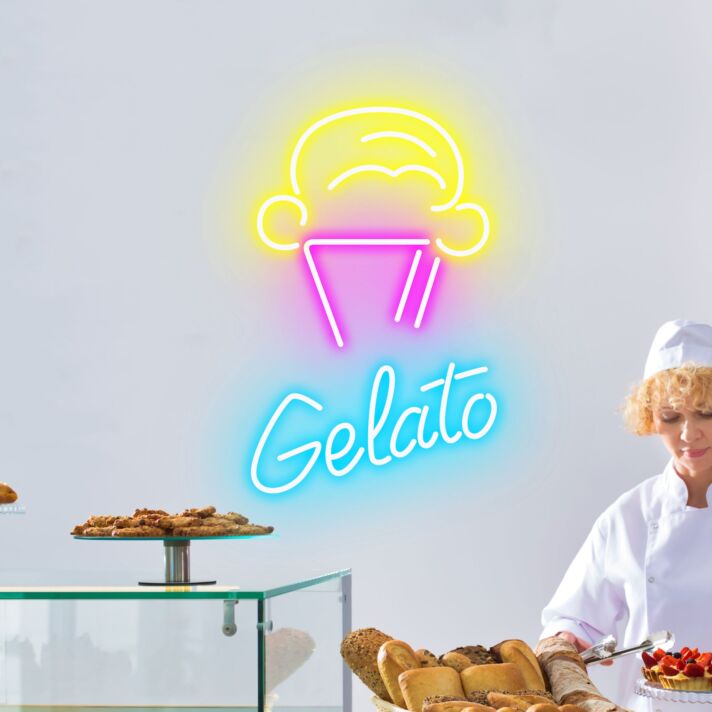 Customize Gelato & Cone Playful Neon for Ice Cream Parlors