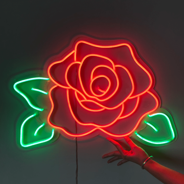 Rosenblüte mit Blättern LED-Neonschild Wohnzimmer Dekoration