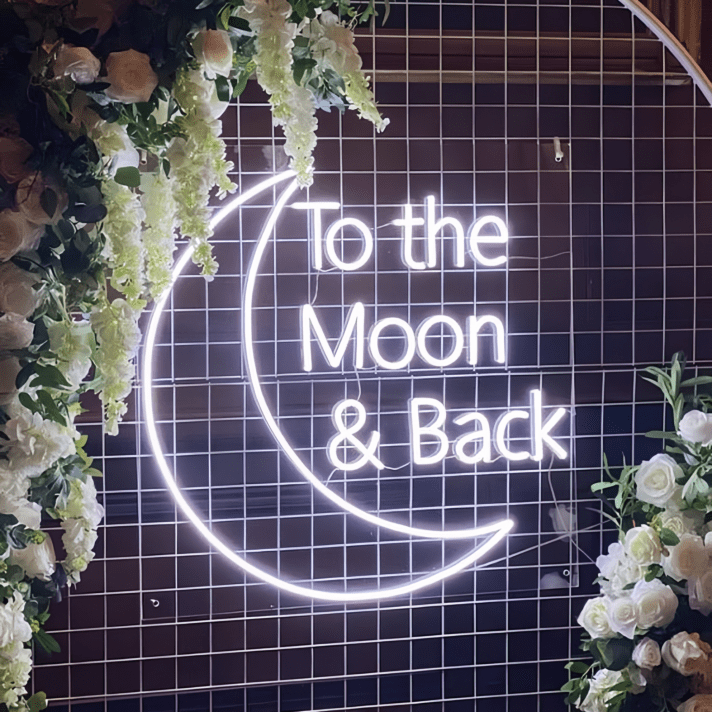 To the Moon & Back LED-Neonschild für Hochzeit Event