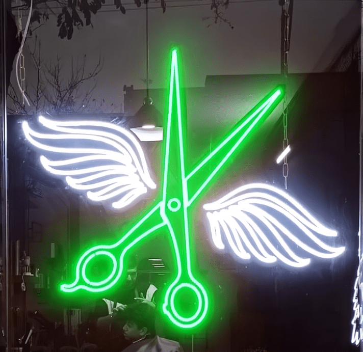 Schere mit Flügeln LED-Neonschild für Friseursalon