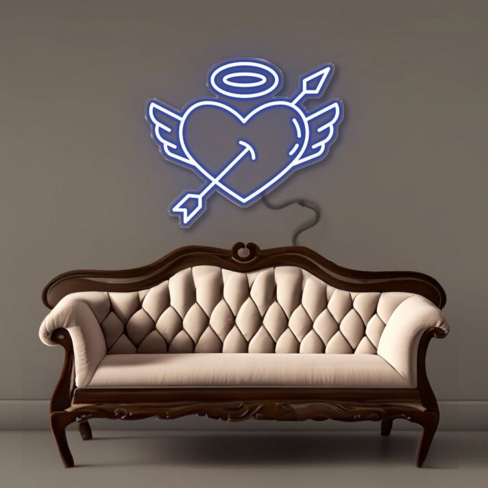 Herz mit Flügeln und Heiligenschein durchbohrt von Pfeil LED-Neonschild Wohnzimmer Schlafzimmer