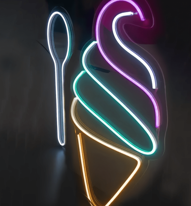 Eiscreme mit Löffel LED-Neonschild für Café Eisdiele