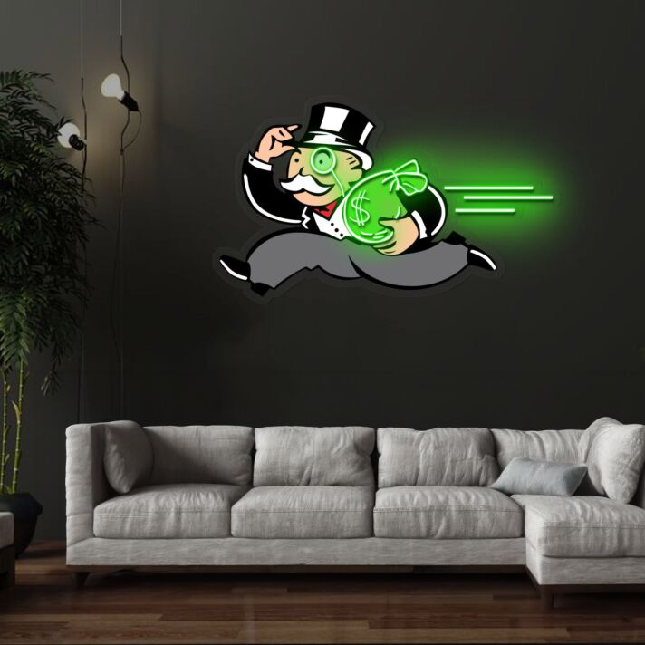 laufender Mann mit Geldsack LED-Neonschild Gamingzimmer Wohnzimmer