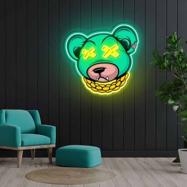 Bärengesicht mit Kette LED-Neonschild Wohnzimmer Gamingzimmer
