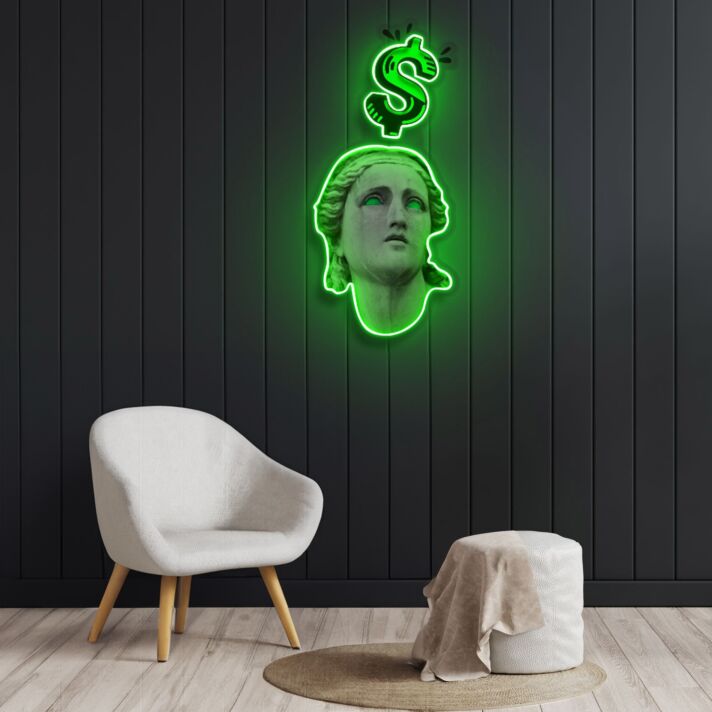 Dollarzeichen über Kopf-Silhouette LED-Neonschild für Büro Arbeitszimmer