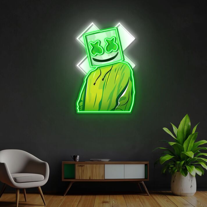 Figur mit Kapuzenpullover und X-Augen LED-Neonschild Wohnzimmer Gamingzimmer