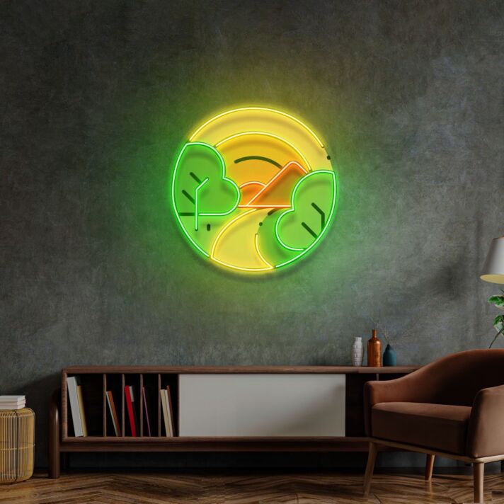 Berglandschaft mit Bäumen LED-Neonschild Wohnzimmer Büro