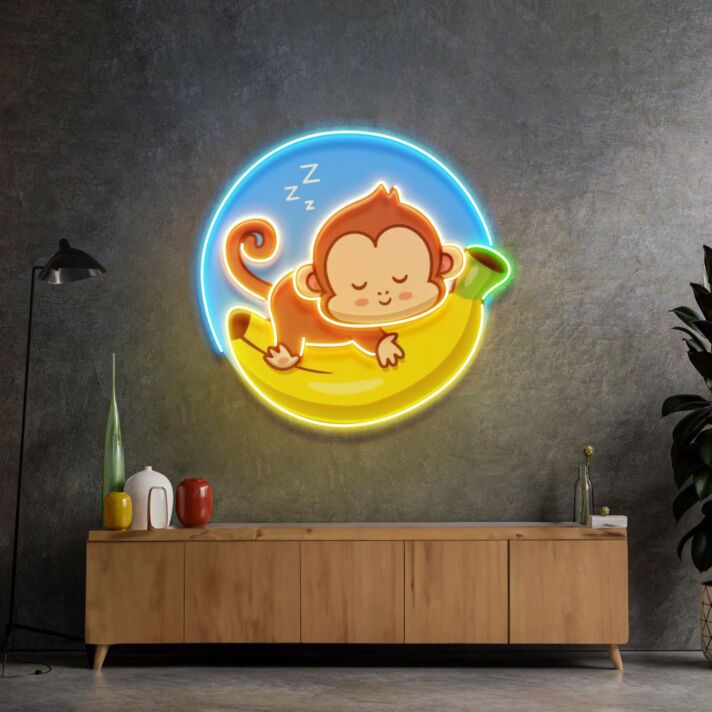 schlafender Affe auf Banane LED-Neonschild Kinderzimmer