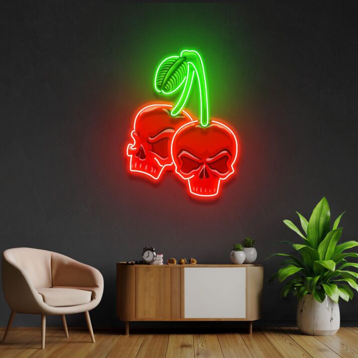 Kirschfrucht mit Totenkopf LED-Neonschild für Bar und Wohnzimmer