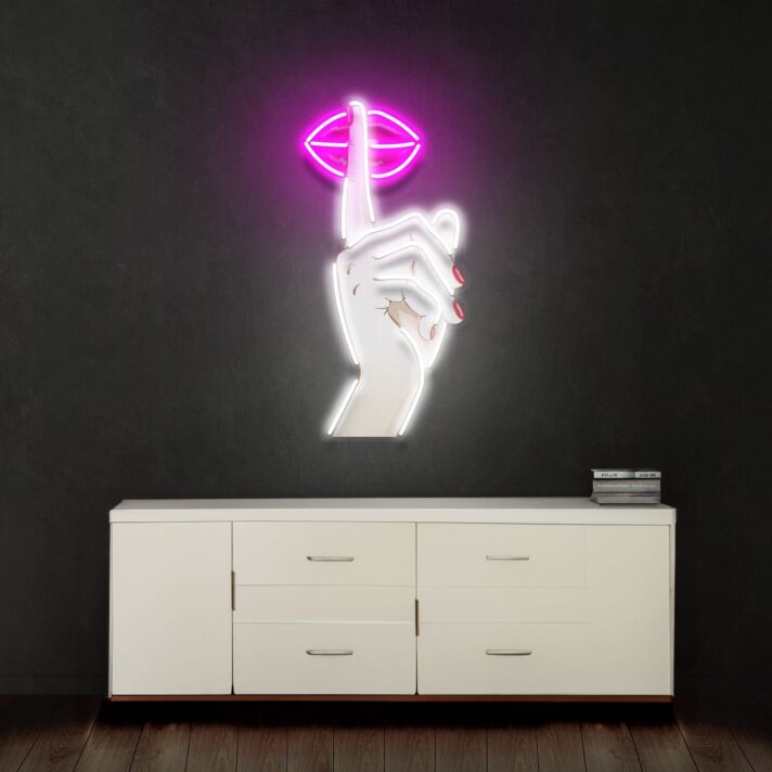 Hand mit Lippen und Fingerzeichen LED-Neonschild für Wohnzimmer Bar