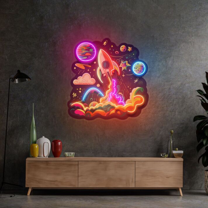 Rakete im Weltraum LED-Neonschild Wohnzimmer Kinderzimmer
