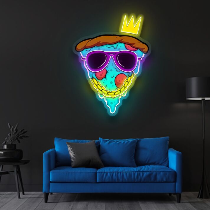 Pizza mit Krone und Sonnenbrille LED-Neonschild Wohnzimmer Bar