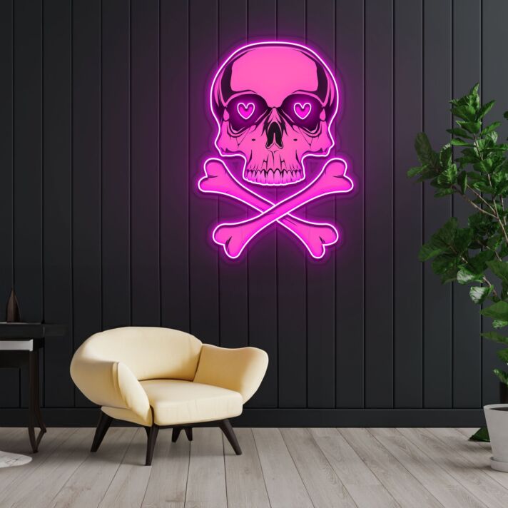 Totenkopf mit gekreuzten Knochen LED-Neonschild für Bar Club