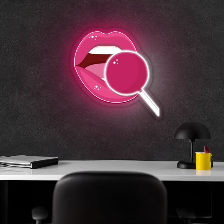 Lippen mit Lutscher LED-Neonschild für Bar und Wohnzimmer