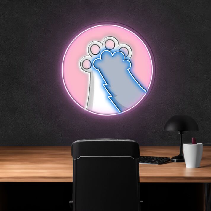 Zwei Katzenpfoten LED-Neonschild für Wohnzimmer Büro