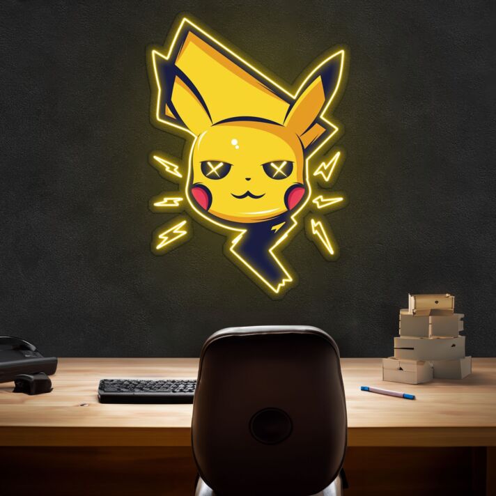 gelbe elektrische Cartoon-Figur mit Blitzen LED-Neonschild Gamingzimmer