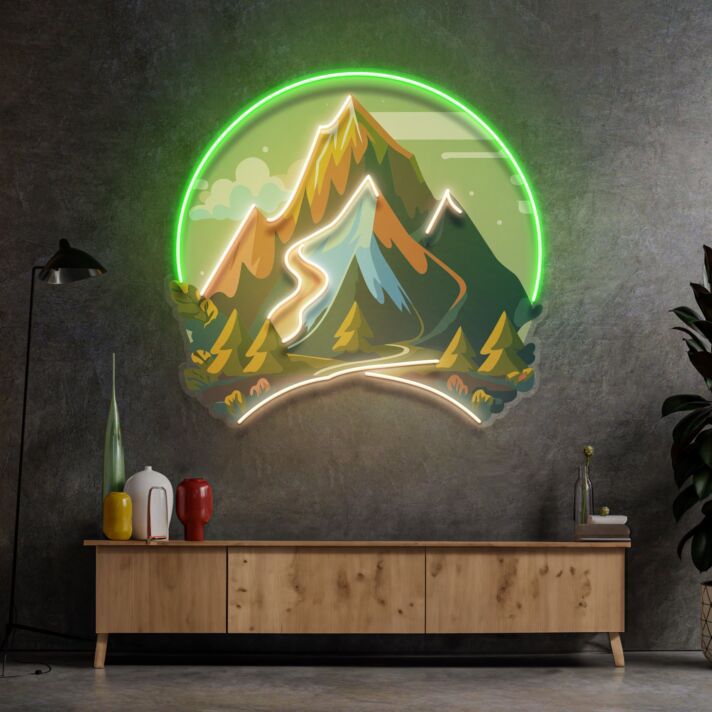 Berglandschaft mit Tannen LED-Neonschild Wohnzimmer Büro